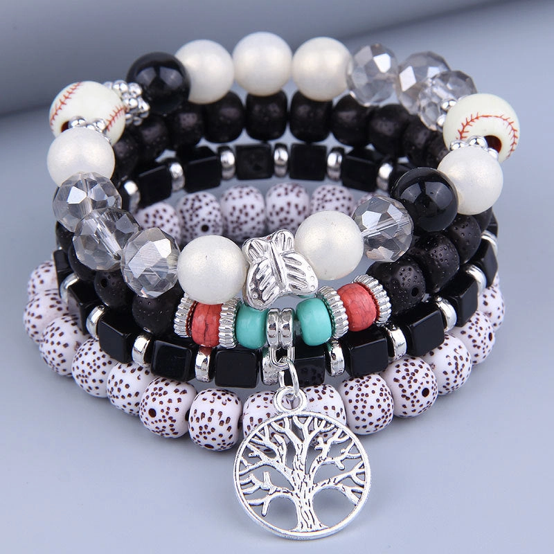 Wholesale Bohemian Multilayer Wooden Beads Alloy Bracelet
