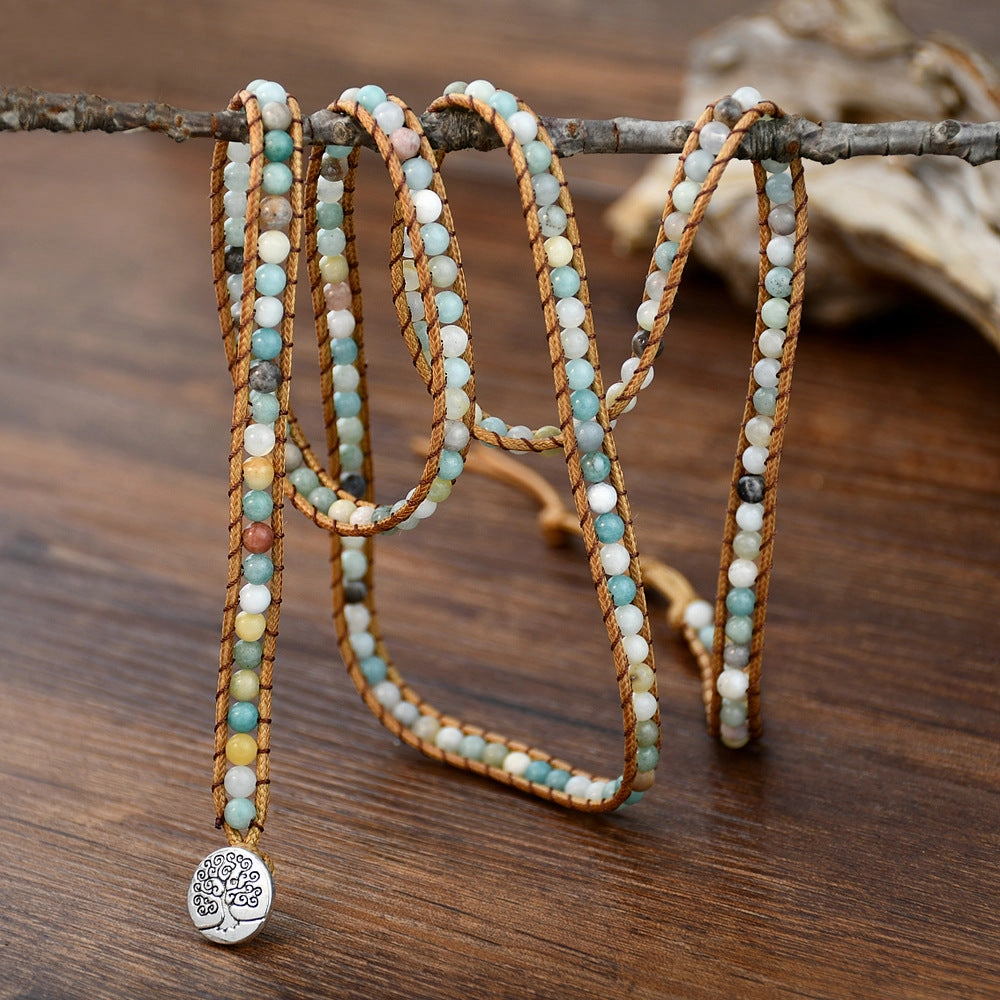 Wholesale Bohemian stone round bead woven 5-layer bracelet