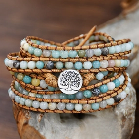 Wholesale Bohemian stone round bead woven 5-layer bracelet