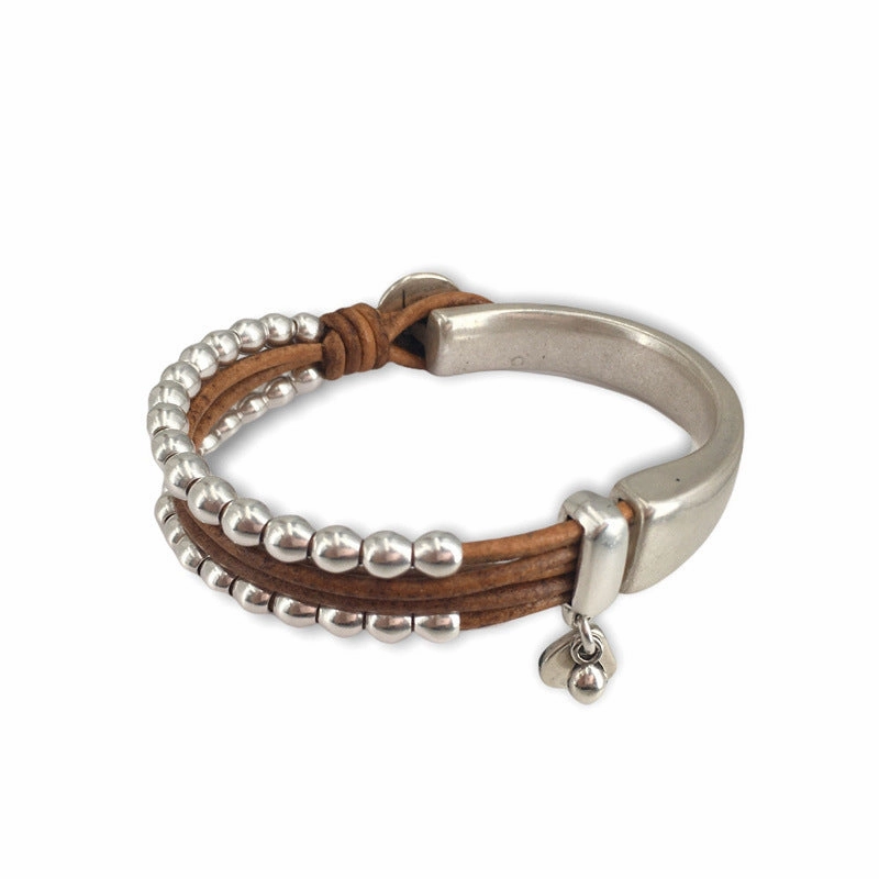 Wholesale Bohemian style double layer stitching bracelet beaded leather bracelet