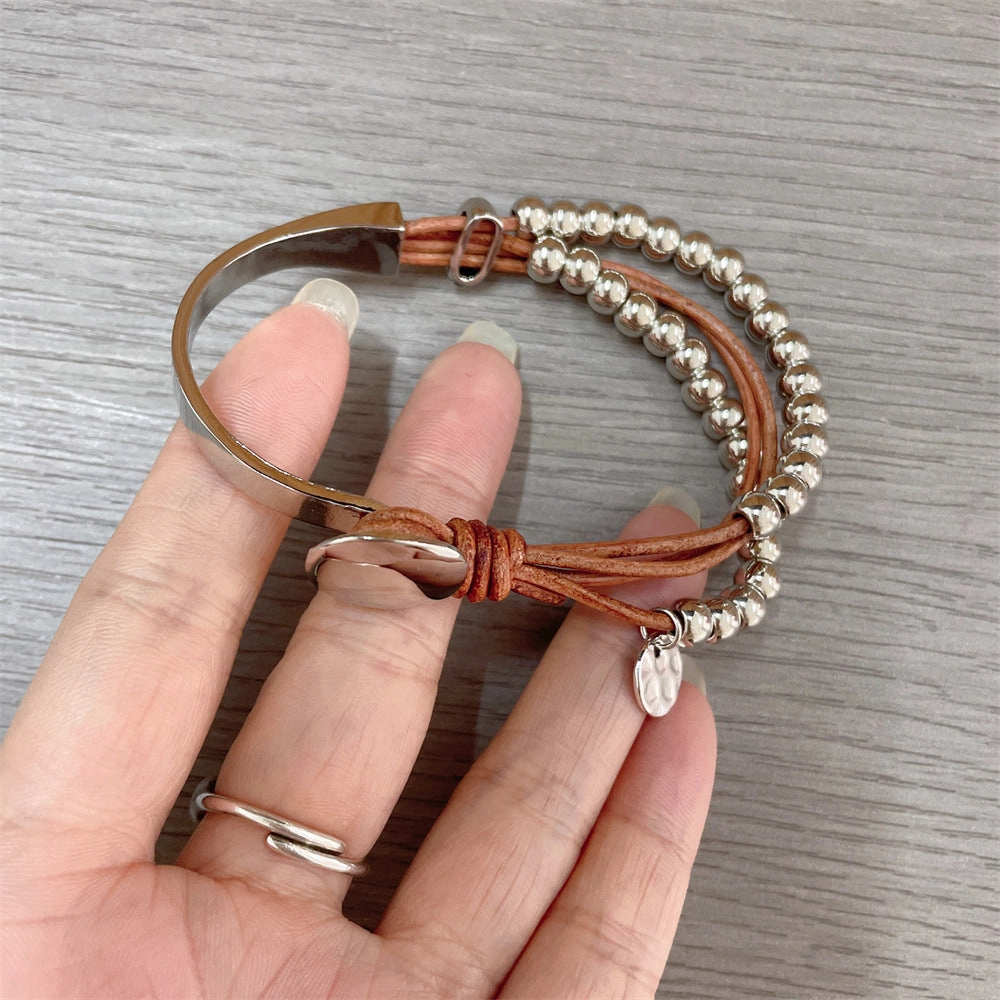 Wholesale Bohemian style double layer stitching bracelet beaded leather bracelet