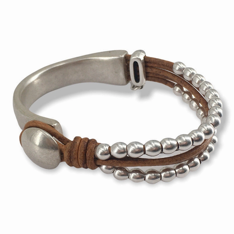 Wholesale Bohemian style double layer stitching bracelet beaded leather bracelet