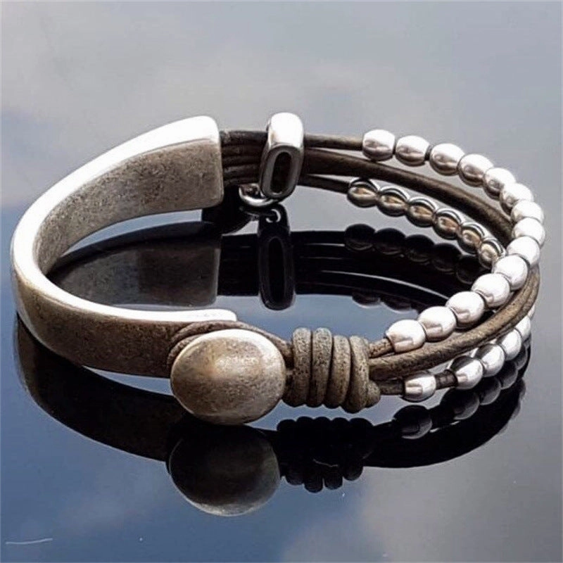 Wholesale Bohemian style double layer stitching bracelet beaded leather bracelet
