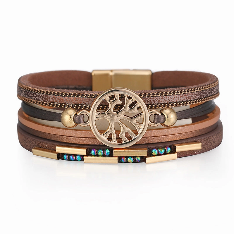 Wholesale Bohemian Tree of Life Multi-layered Leather Bracelet