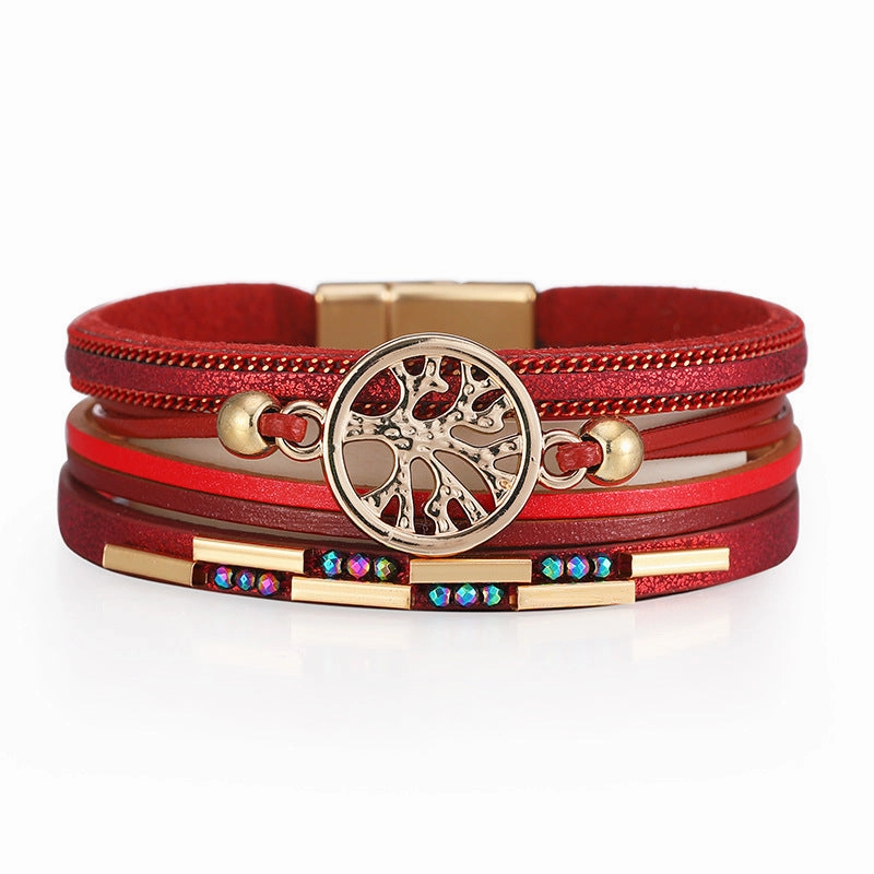 Wholesale Bohemian Tree of Life Multi-layered Leather Bracelet