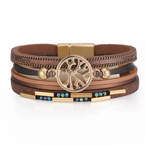 Wholesale Bohemian Tree of Life Multi-layered Leather Bracelet