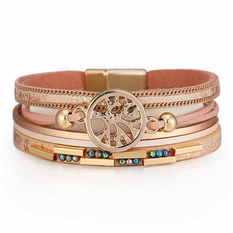 Wholesale Bohemian Tree of Life Multi-layered Leather Bracelet
