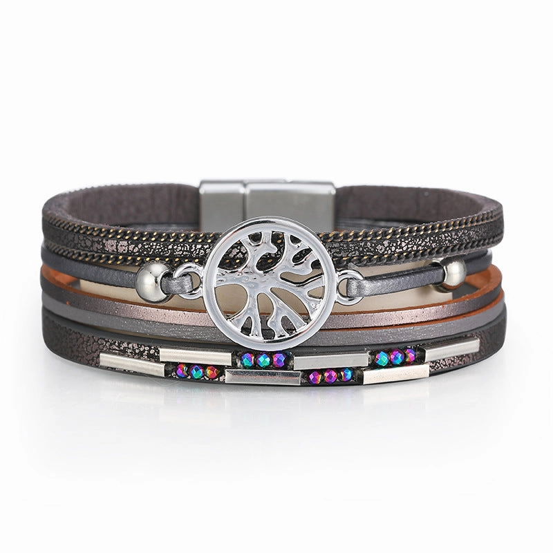 Wholesale Bohemian Tree of Life Multi-layered Leather Bracelet