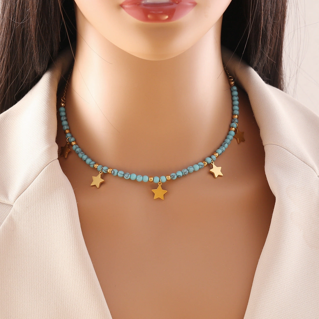 Wholesale Bohemian Turquoise Stainless Steel Eyes Butterfly Necklaces