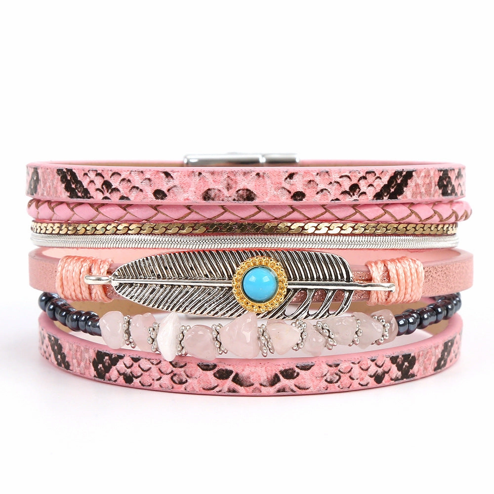 Wholesale Bohemian Vintage Ethnic Style Braided Turquoise Multi-layered Bracelet