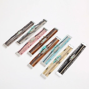 Wholesale Bohemian Vintage Ethnic Style Braided Turquoise Multi-layered Bracelet