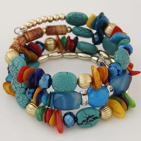 Wholesale Bohemian Vintage Turquoise Agate Beaded Multi-layer Bracelet