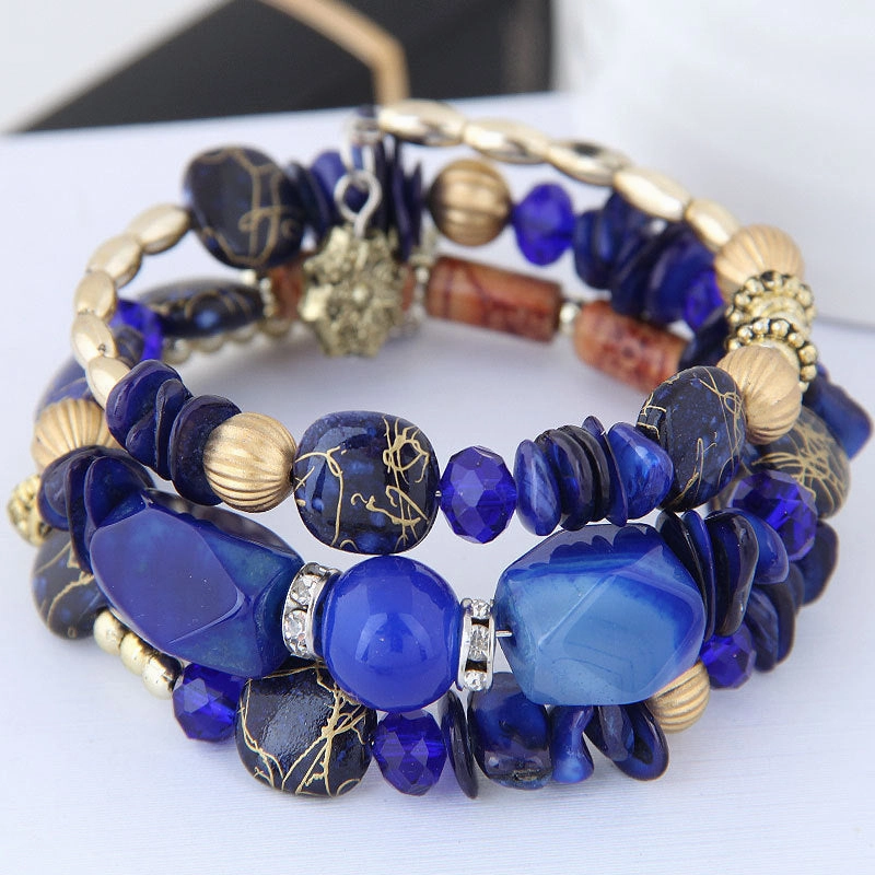 Wholesale Bohemian Vintage Turquoise Agate Beaded Multi-layer Bracelet
