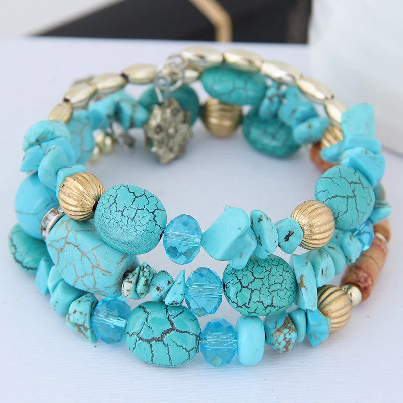 Wholesale Bohemian Vintage Turquoise Agate Beaded Multi-layer Bracelet