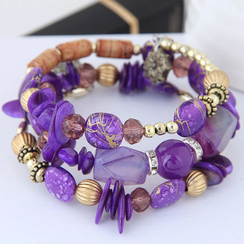 Wholesale Bohemian Vintage Turquoise Agate Beaded Multi-layer Bracelet
