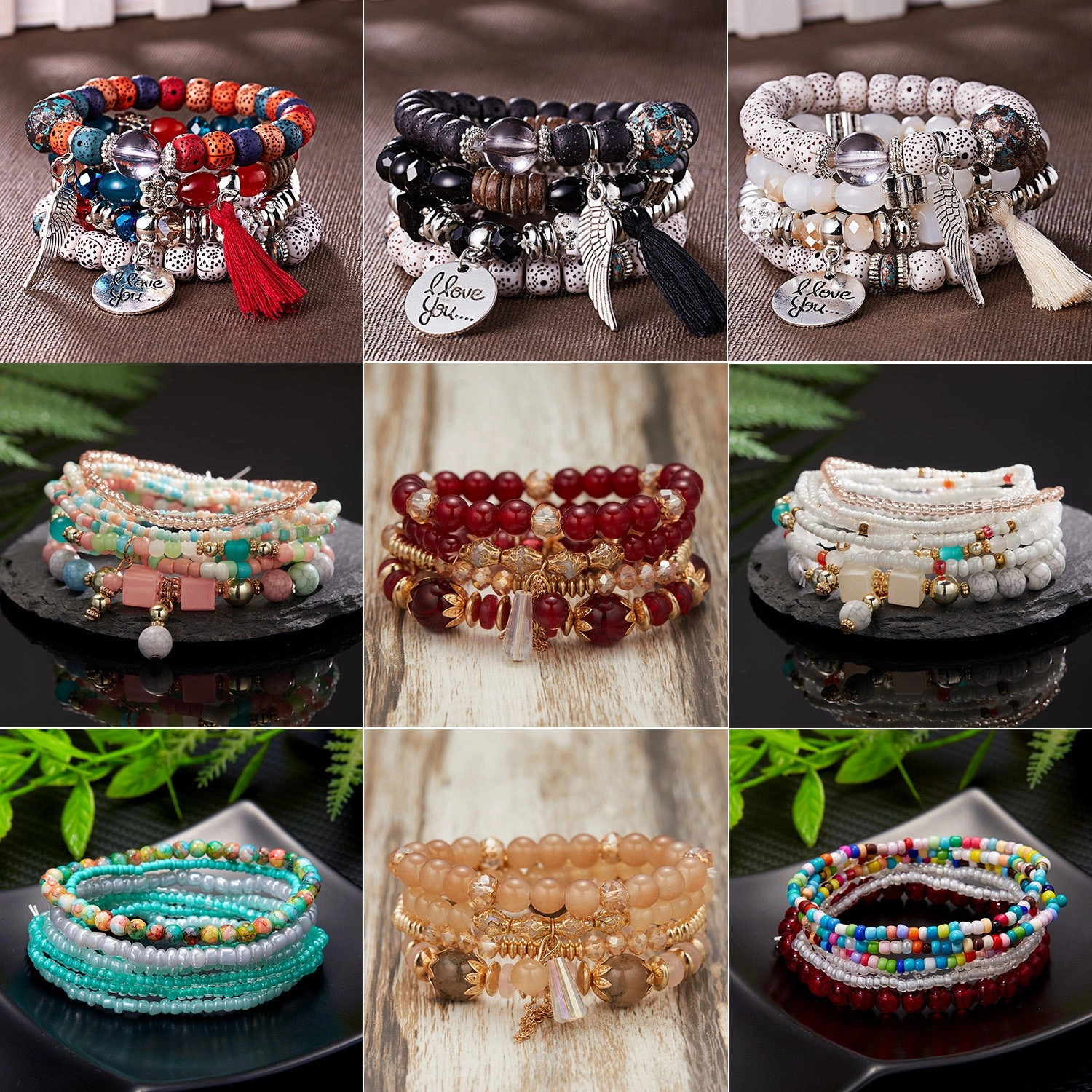 Wholesale Bohemian Wings Tassel Rice Beads Beaded Bracelet
