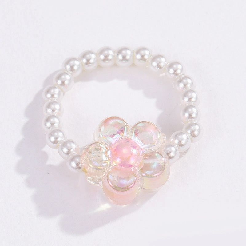 Wholesale Boho Glass Flower Beaded Rice Bead Ring