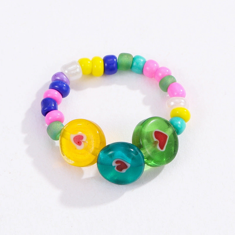 Wholesale Boho Glass Flower Beaded Rice Bead Ring
