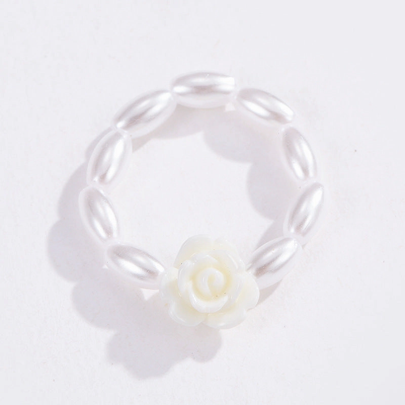 Wholesale Boho Glass Flower Beaded Rice Bead Ring