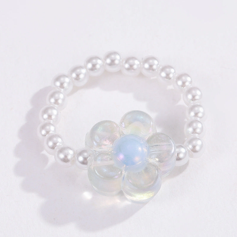 Wholesale Boho Glass Flower Beaded Rice Bead Ring