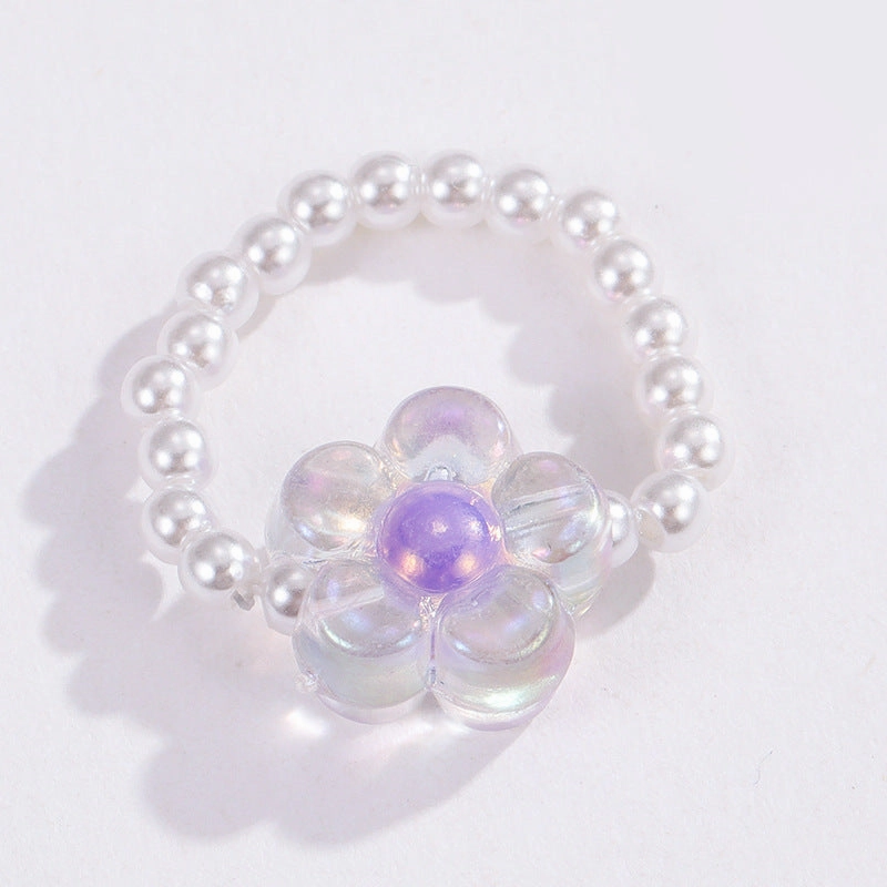 Wholesale Boho Glass Flower Beaded Rice Bead Ring