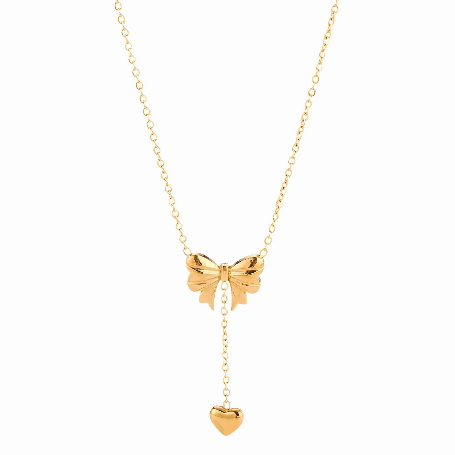 Wholesale Bow Heart Tassel Titanium Steel Necklace