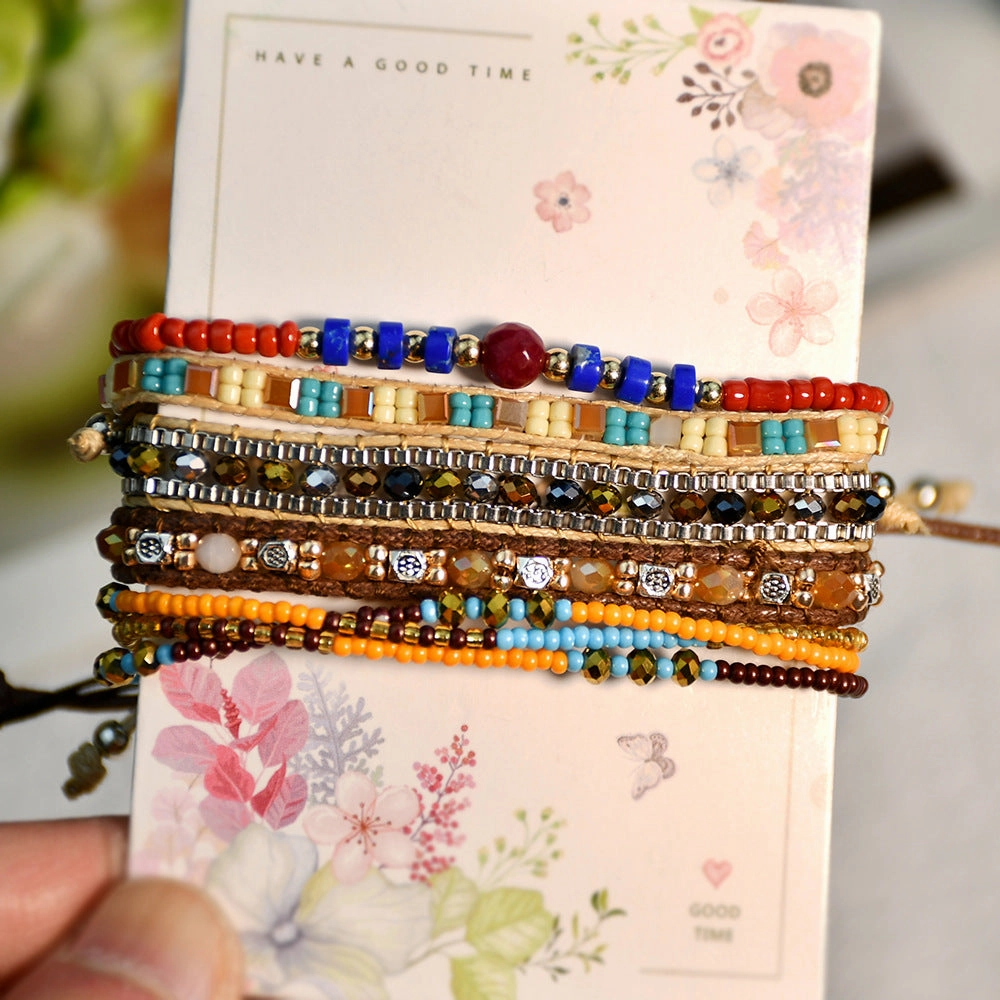 Wholesale Braided Leather Rope Retractable Rice Beads Bracelet