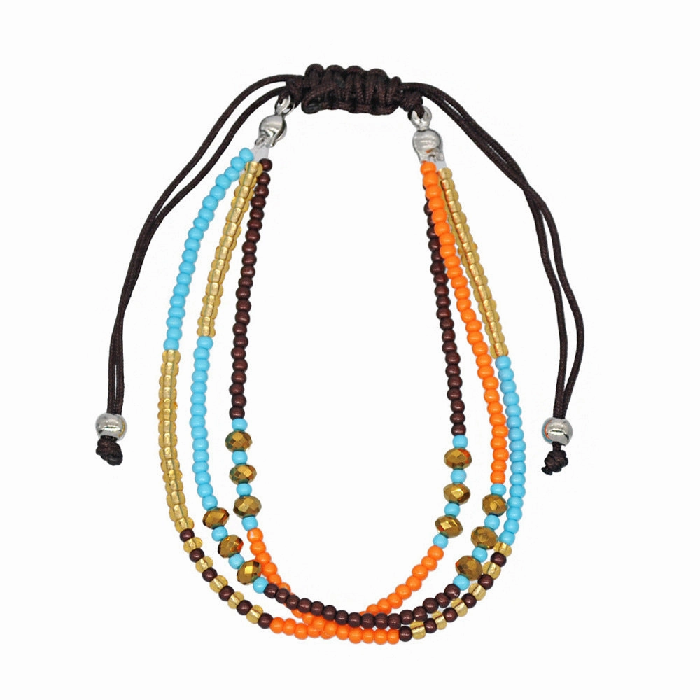 Wholesale Braided Leather Rope Retractable Rice Beads Bracelet