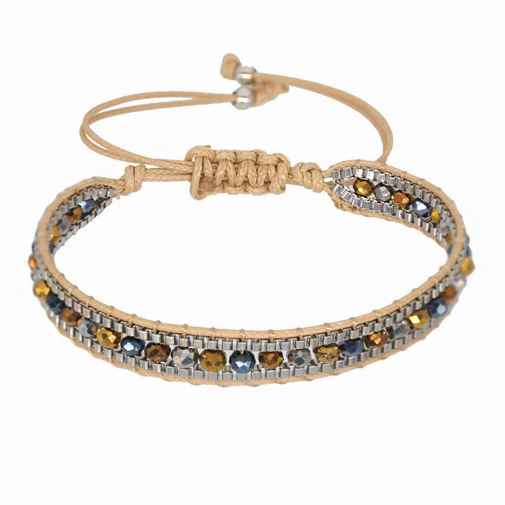 Wholesale Braided Leather Rope Retractable Rice Beads Bracelet