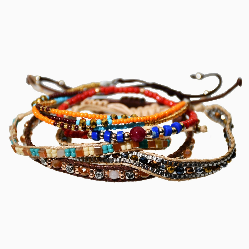 Wholesale Braided Leather Rope Retractable Rice Beads Bracelet