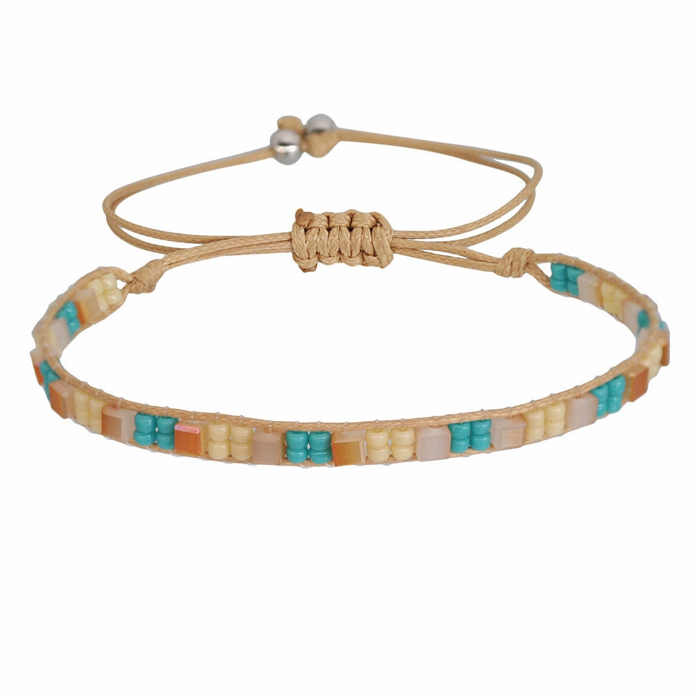 Wholesale Braided Leather Rope Retractable Rice Beads Bracelet
