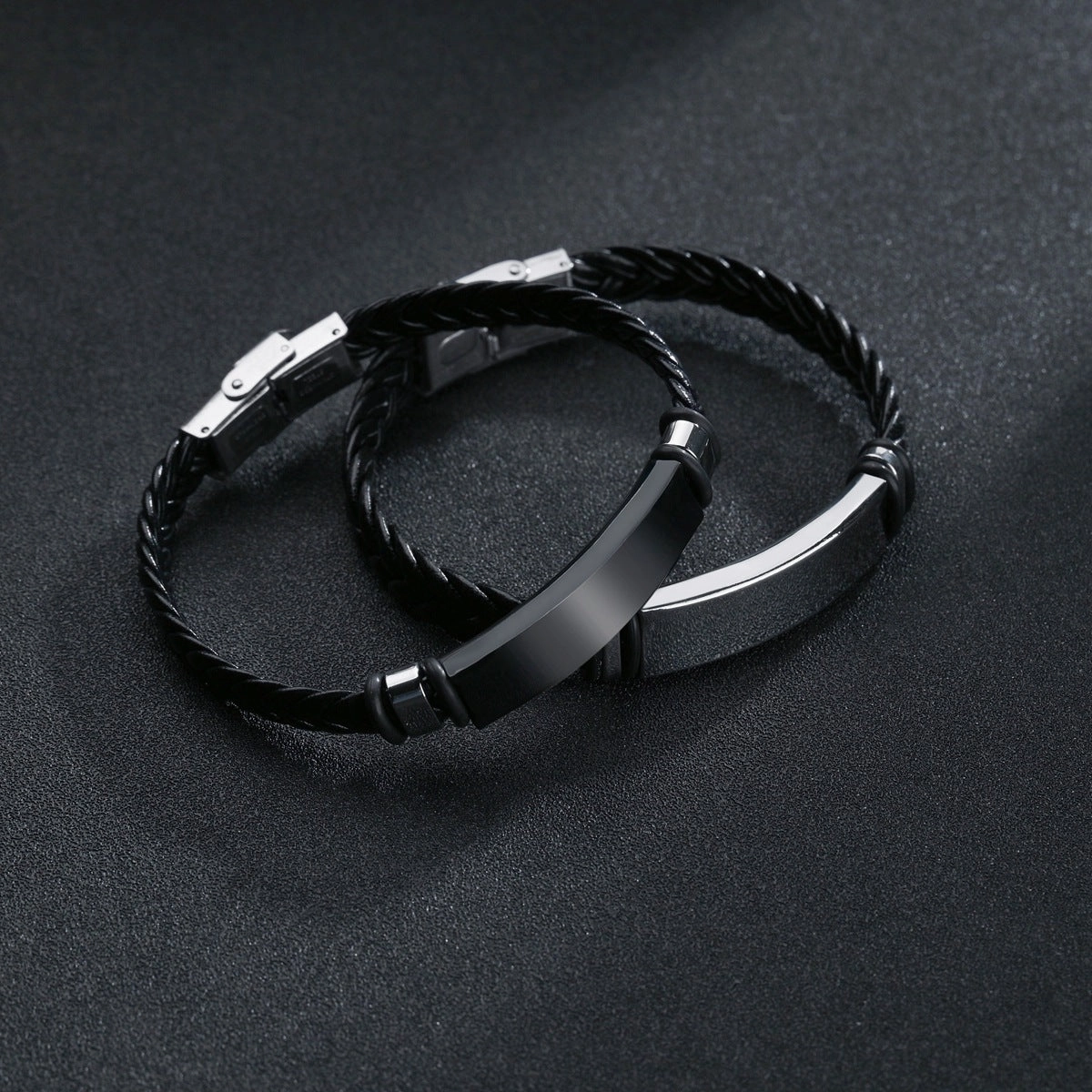 Wholesale Braided Leather Stainless Steel Bracelet with LOGO Engraved