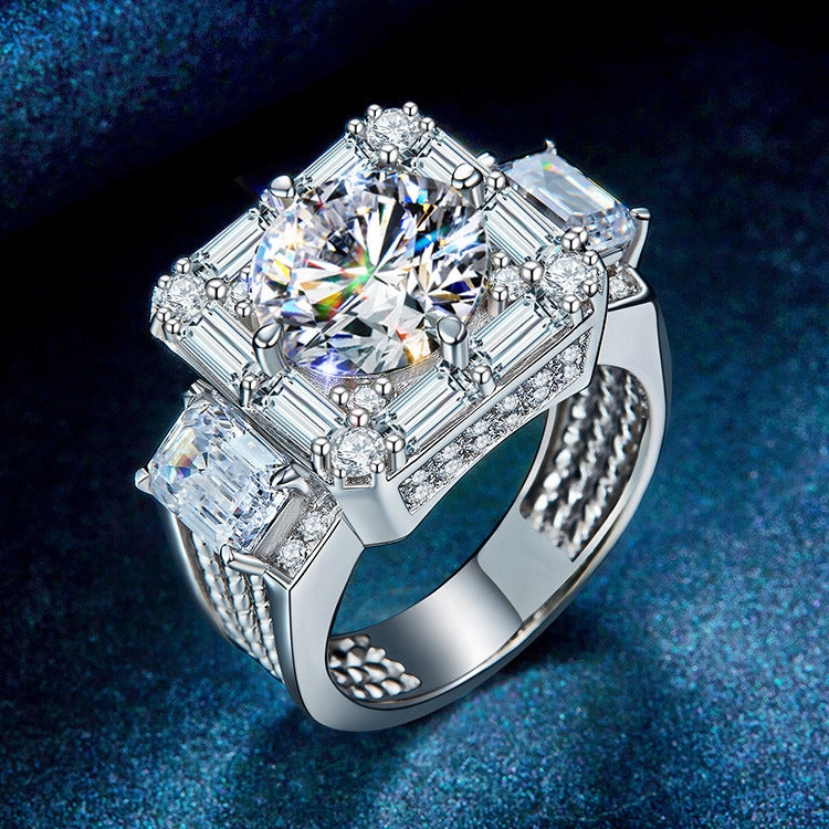 Wholesale Brass Plated 18K White Gold Full Set Small Diamond Men's Rings
