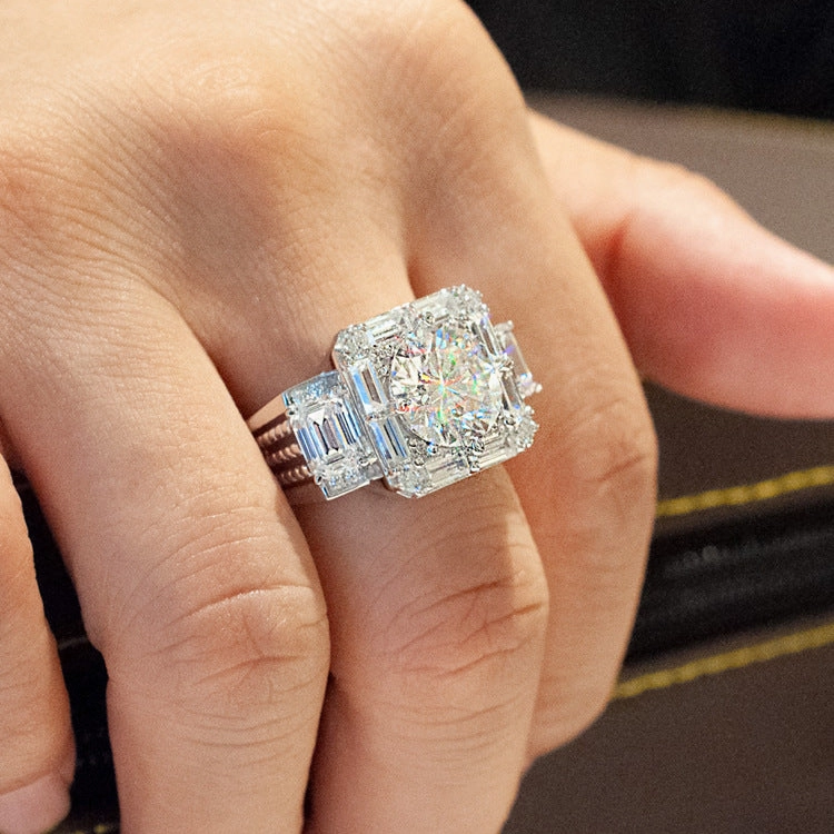 Wholesale Brass Plated 18K White Gold Full Set Small Diamond Men's Rings