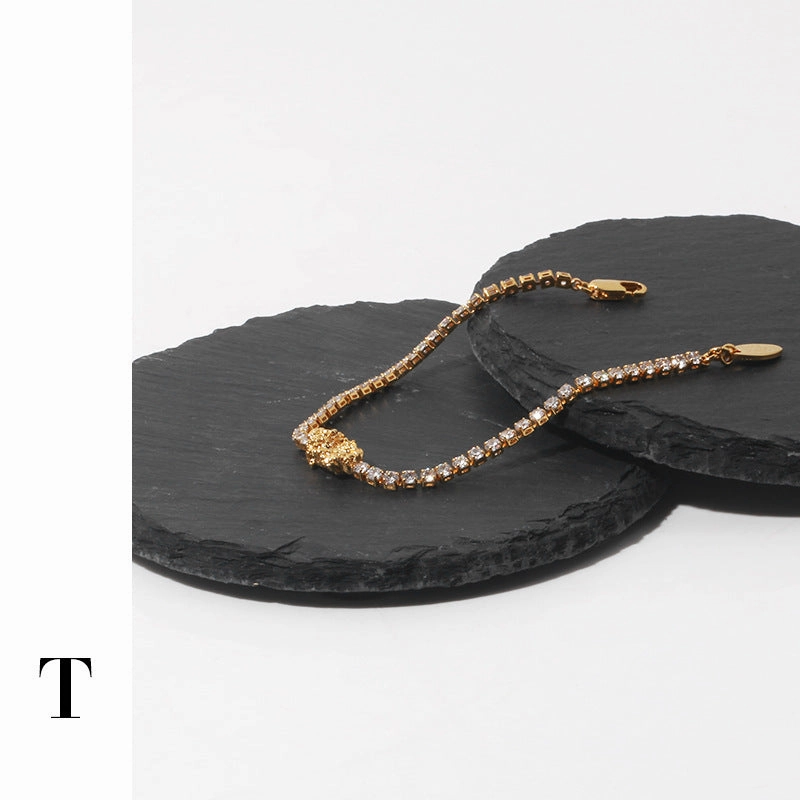 Wholesale brass thick gold plated zircon vintage bracelet