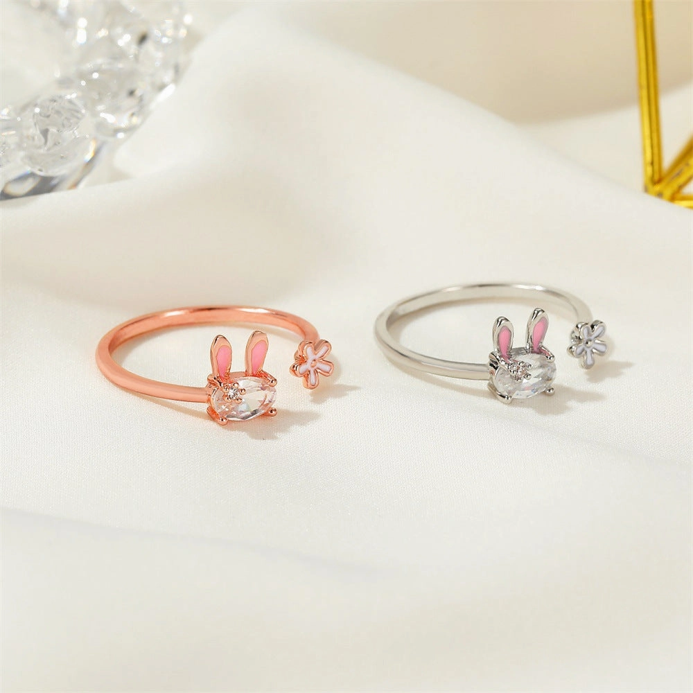 Wholesale Bunny Flower Easter Copper Rings