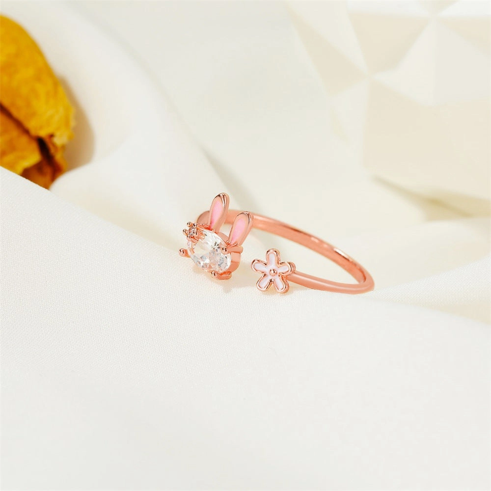 Wholesale Bunny Flower Easter Copper Rings