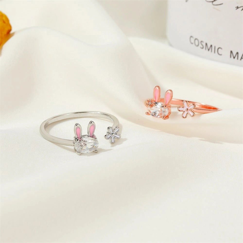 Wholesale Bunny Flower Easter Copper Rings