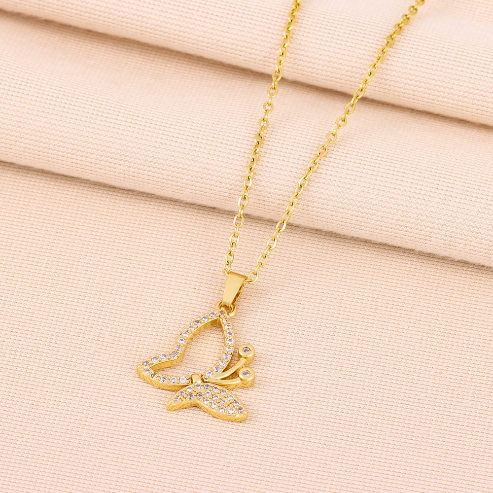 Wholesale Butterfly Diamond Titanium Steel Necklaces