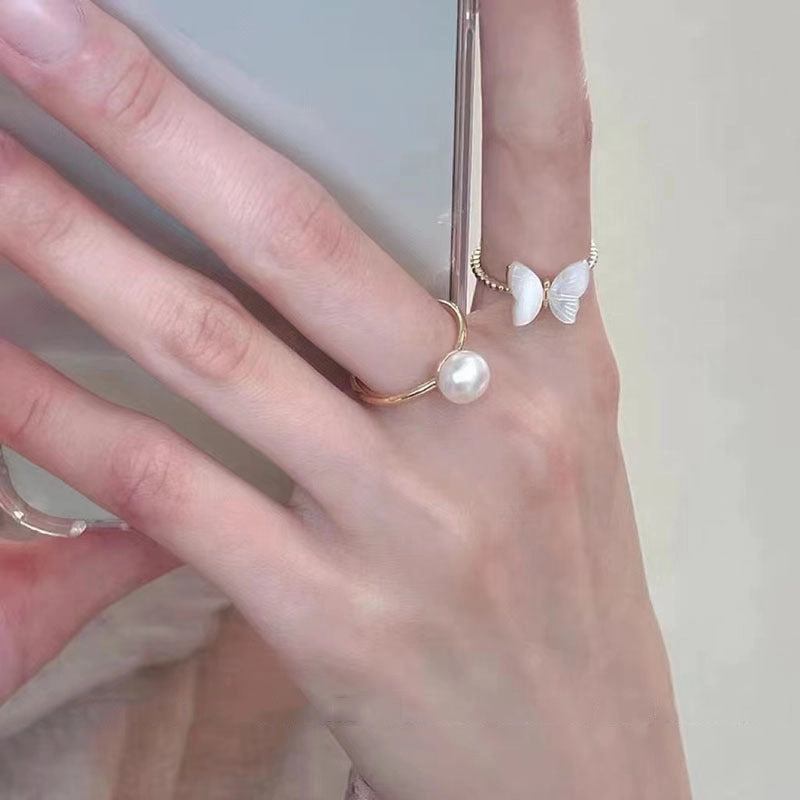Wholesale Butterfly Pearl Vintage Alloy Rings