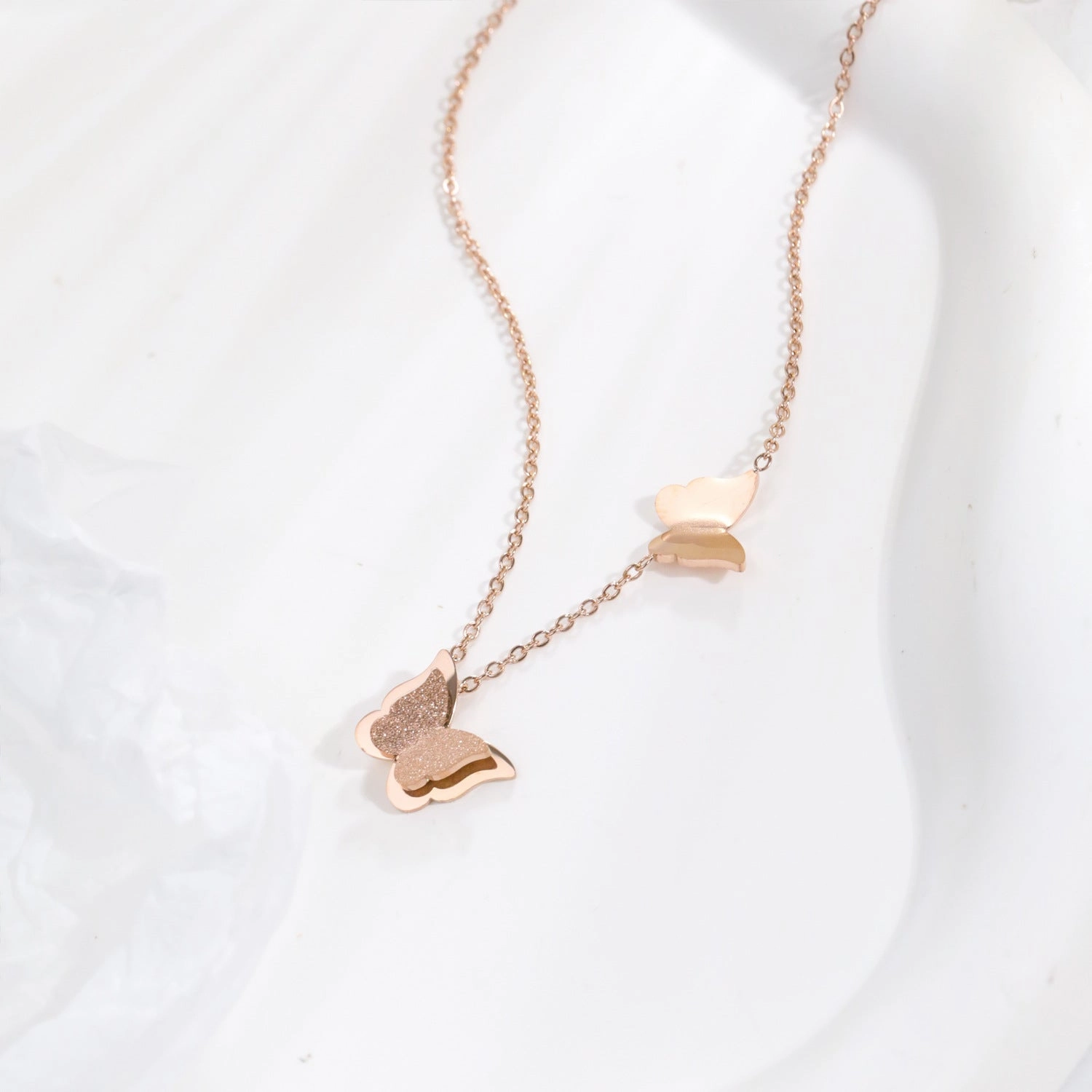 Wholesale Butterfly Rose Gold Stainless Steel Necklace Clavicle Chain
