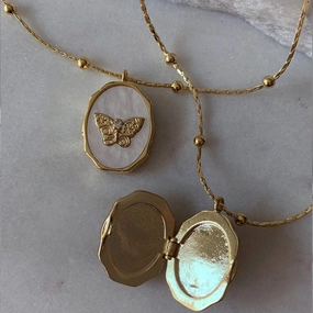 Wholesale Butterfly Seashell Photo Album Openable Copper Necklaces