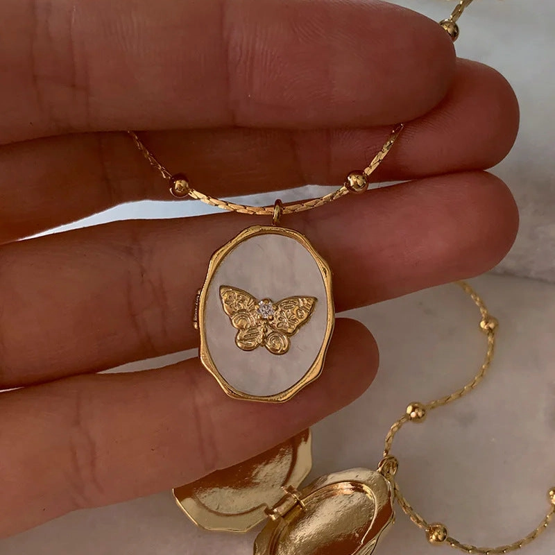 Wholesale Butterfly Seashell Photo Album Openable Copper Necklaces