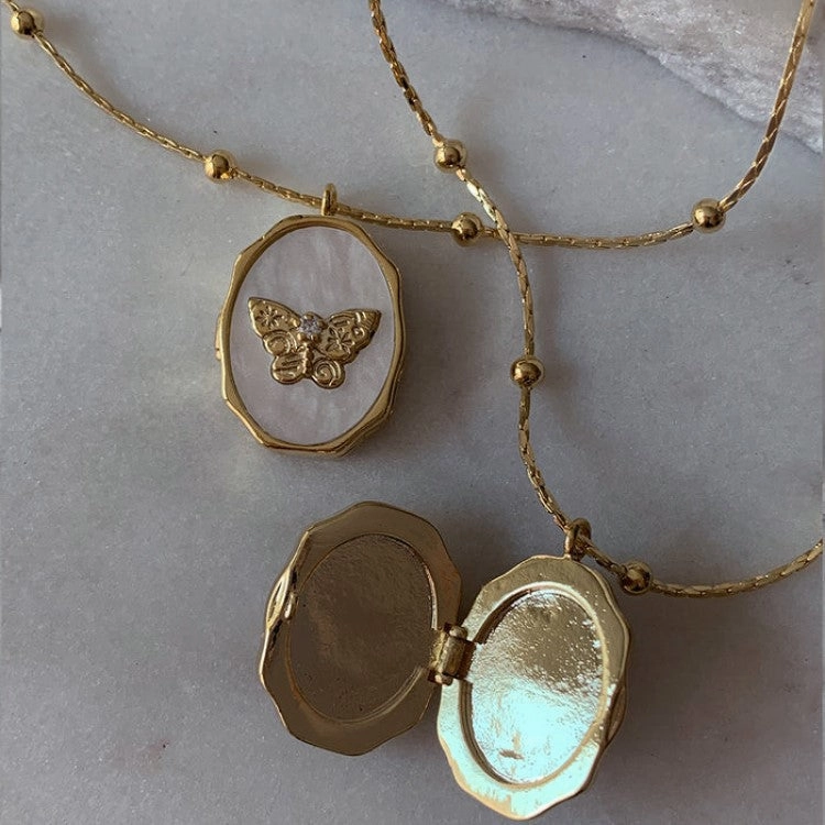 Wholesale Butterfly Seashell Photo Album Openable Copper Necklaces