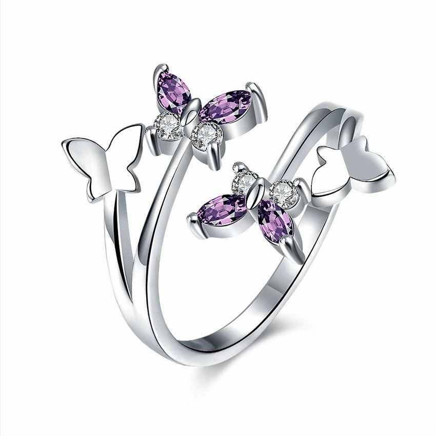 Wholesale Butterfly Silver Amethyst Copper Rings