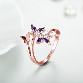 Wholesale Butterfly Silver Amethyst Copper Rings