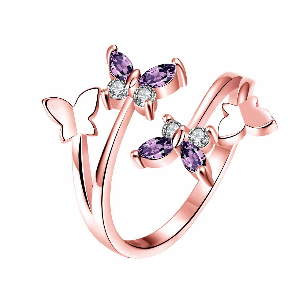 Wholesale Butterfly Silver Amethyst Copper Rings