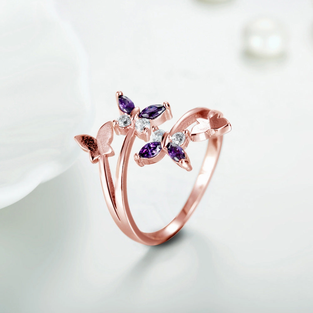 Wholesale Butterfly Silver Amethyst Copper Rings