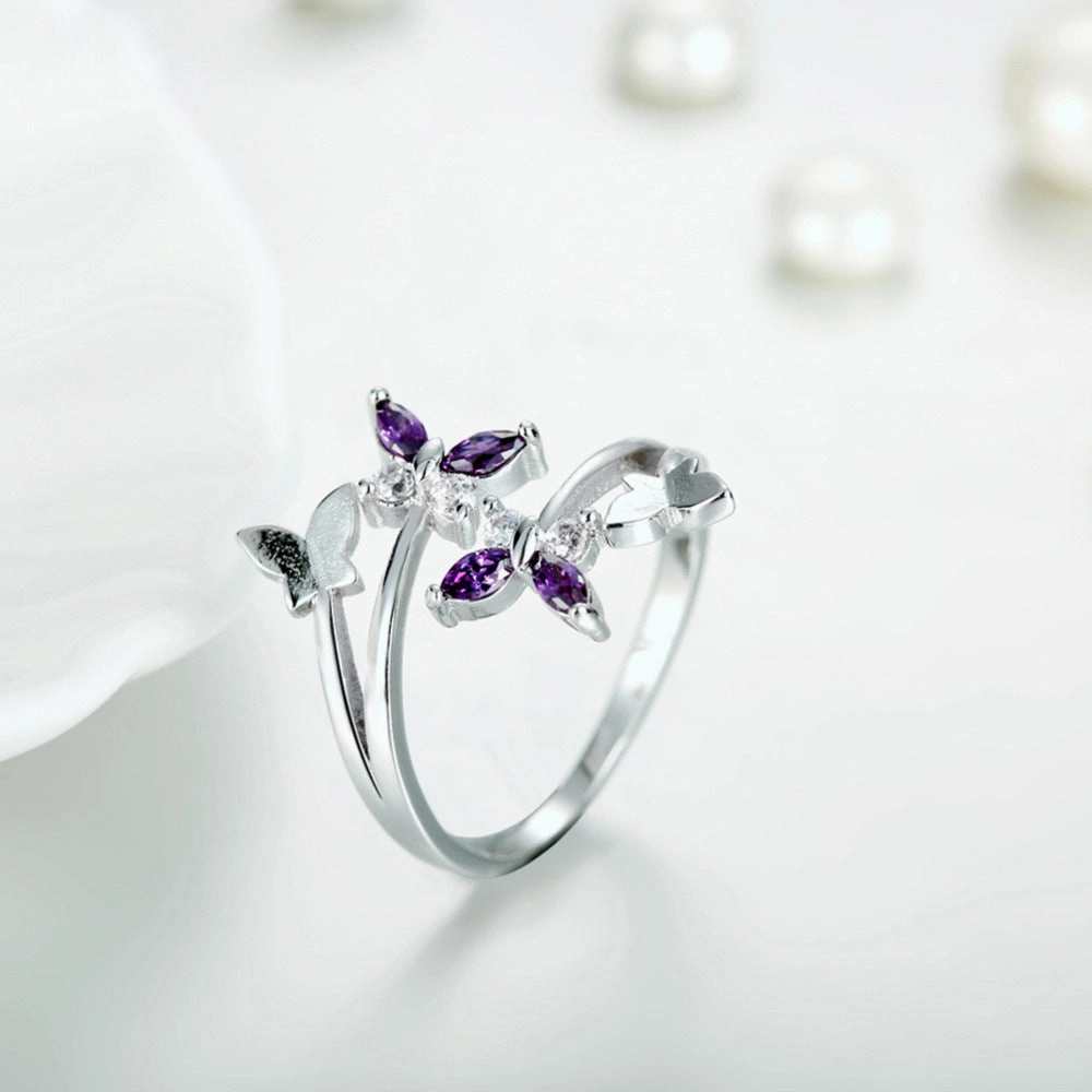 Wholesale Butterfly Silver Amethyst Copper Rings