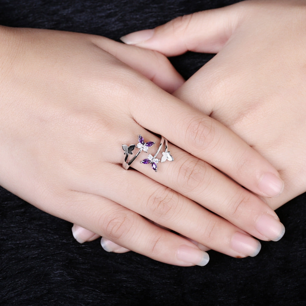 Wholesale Butterfly Silver Amethyst Copper Rings